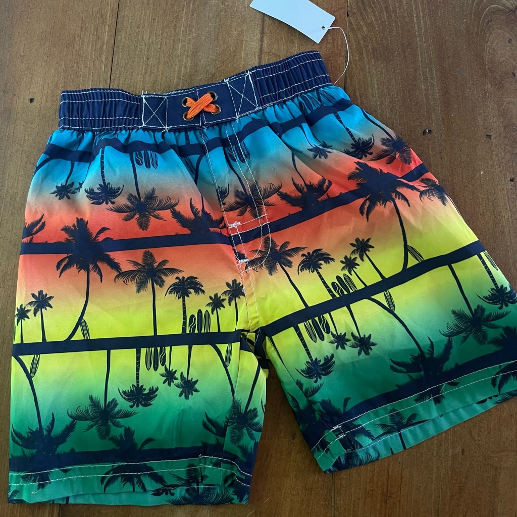 Nwt Color Rainbow Beach Palm Tree Baby Swim Trunks